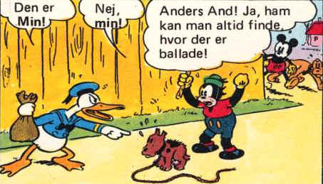 Anders And skændes med en fyr om en hvalp, Mickey Mouse dukker op